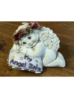 Dreamsicle Vintage Angel Baby Figurine with Floral Crown